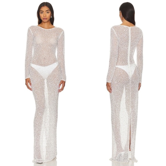 Retrofete Heidi Handmade Sequin Sheer Maxi Dress White NEW with tags - Picture 11 of 11